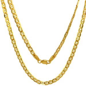 JEWELHEART 14K Real Gold Flat Mariner Chain - 3.85mm Diamond Cut Anchor Link Chain Necklace For Men - Dainty Yellow Gold Pendant Necklace For Women with Lobster Clasp 20"