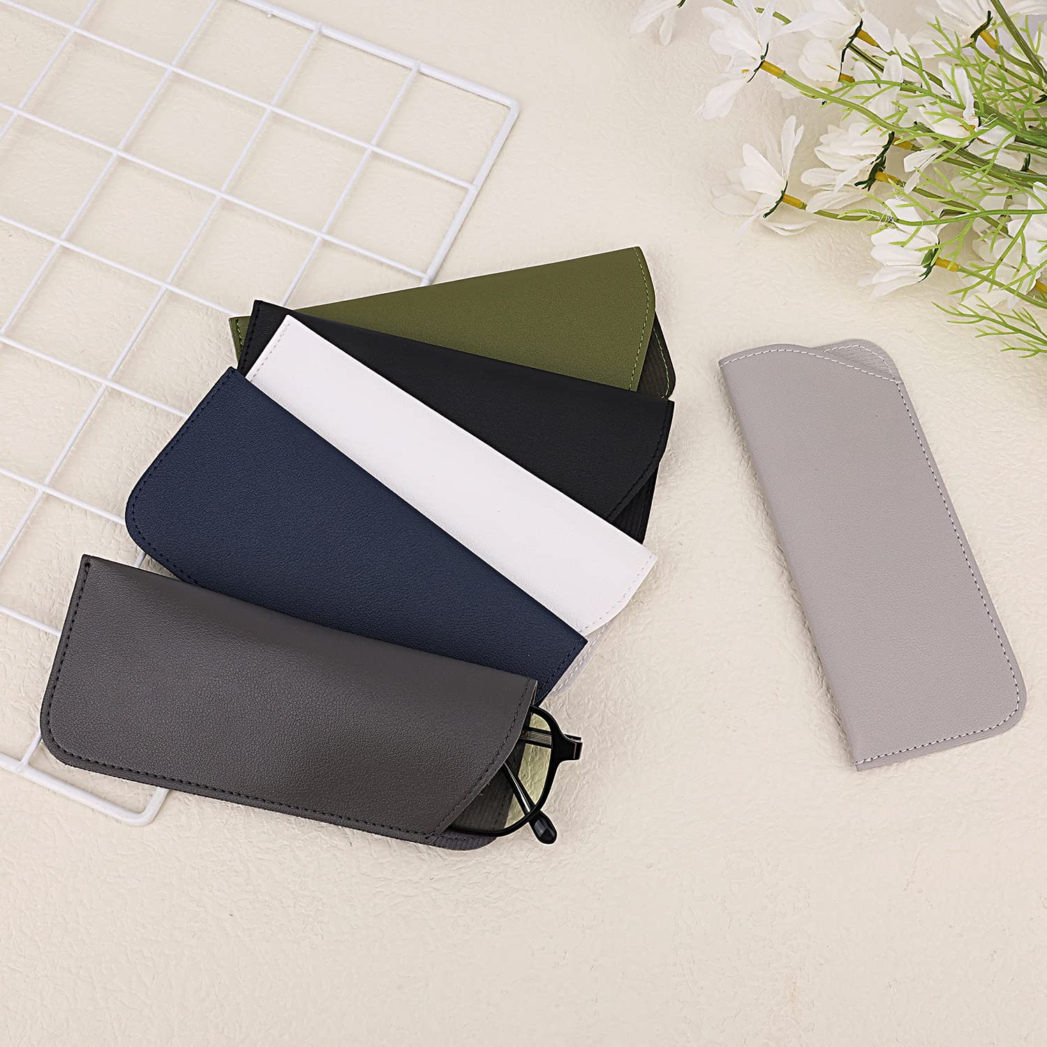 Soft Glasses Cases 7x3 Inch, 6pcs Leather Eyeglasses Case Portable Glasses Case Soft Pouch Leather Sunglasses Pouch for Women Men Adults Kids (6 Colors)