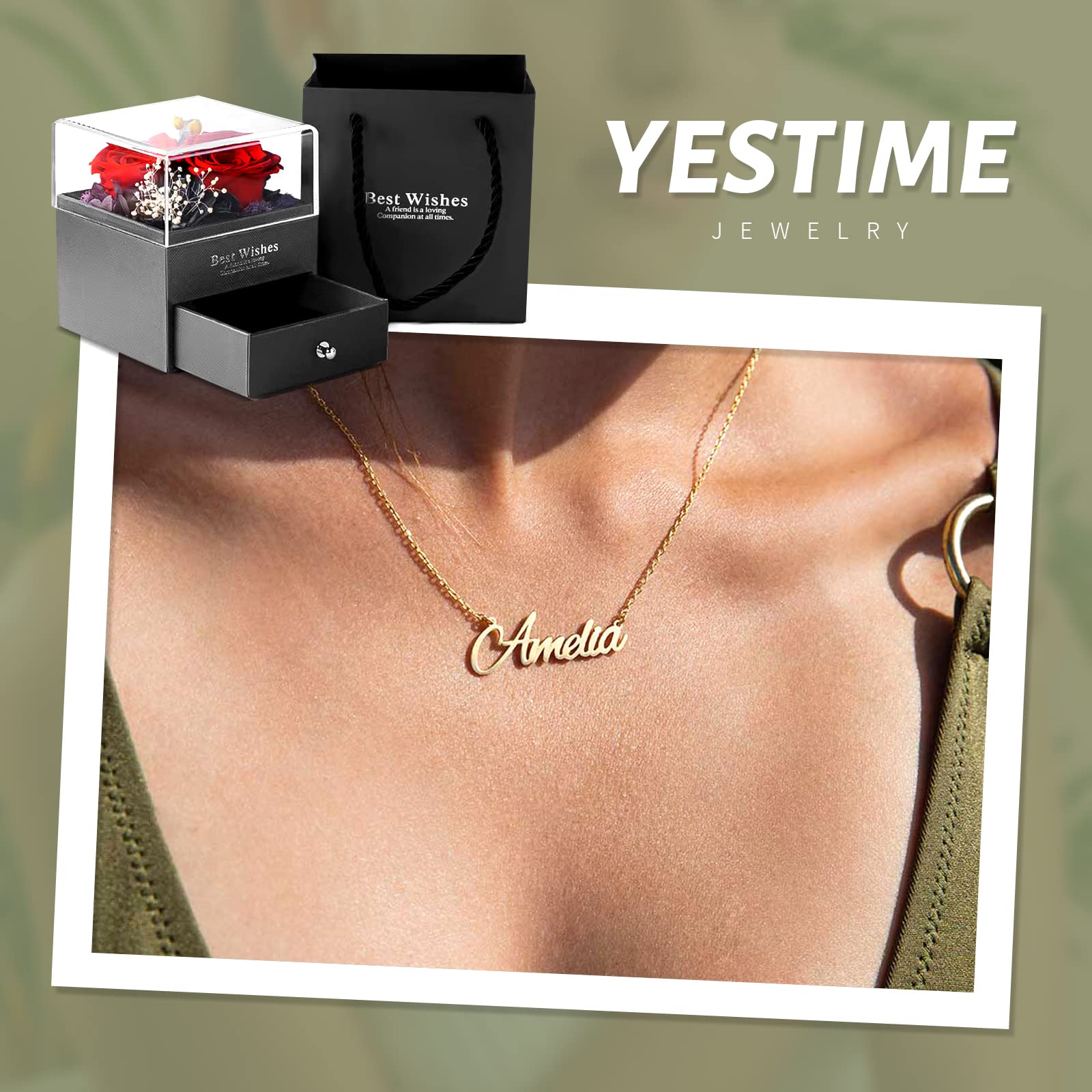 YESTIME Custom Name Necklace Personalized - 18K Gold Plated Customized Name Plate Necklaces Gifts for Women Girlfriend