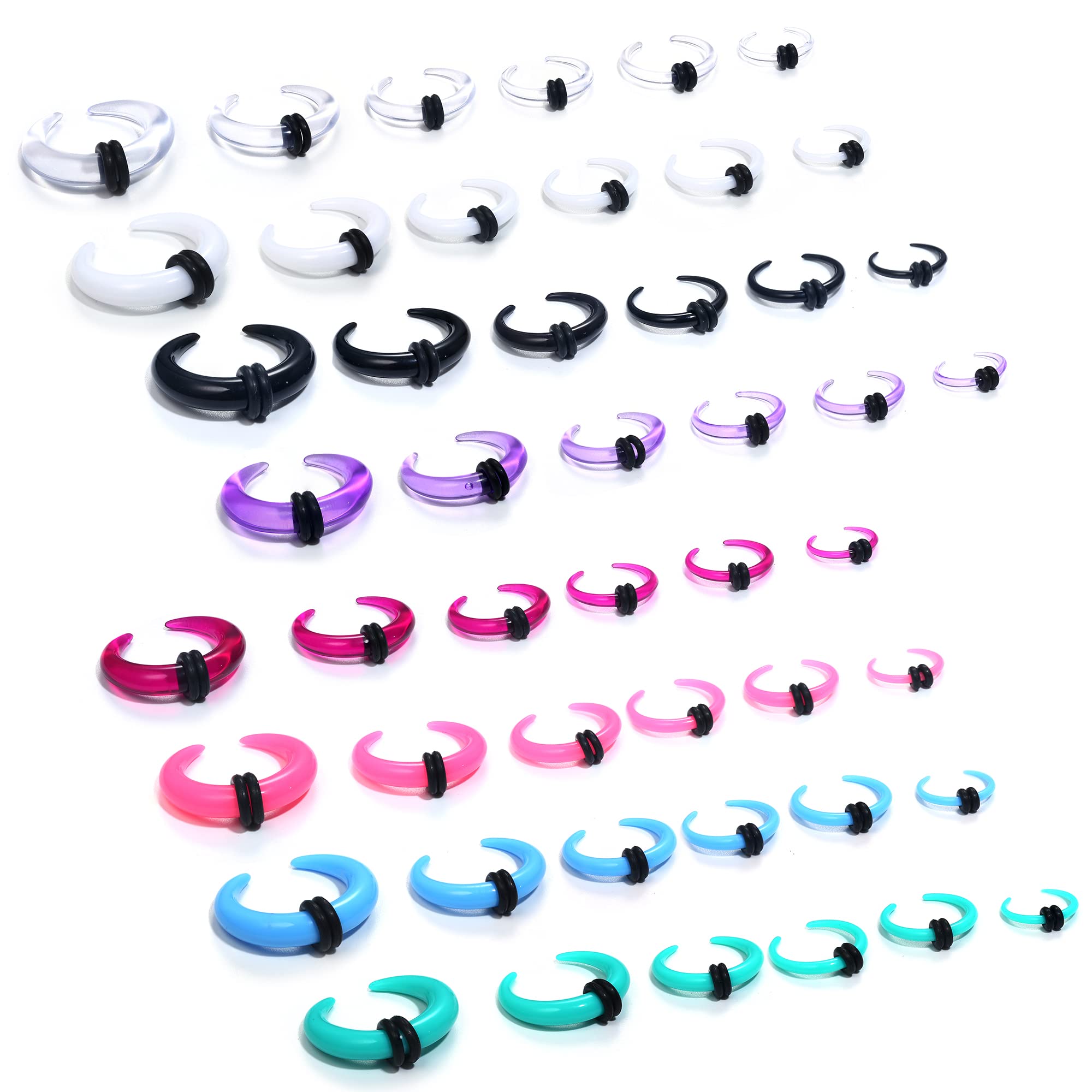 YADOCA 48Pcs Acrylic Septum Stretching Kit 14G 12G 10G 8G 6G 4G Septum Ring C Shape Buffalo Pincher Septum Gauge Kit Piercing Jewelry With Black O-Rings For Stretching Pierced Nose Ear Cartilage