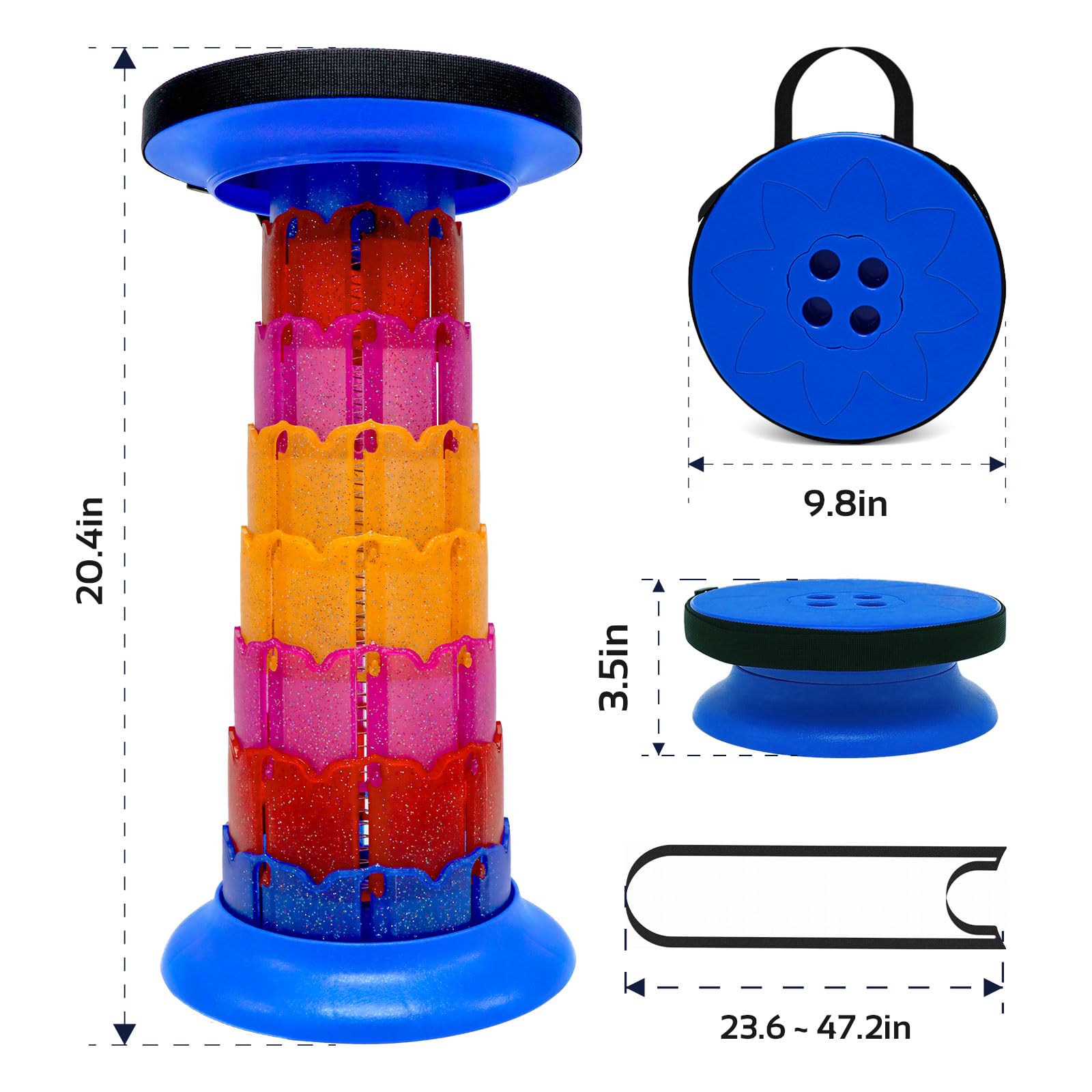 Celesdy Adjustable Retractable Portable Collapsible Folding Stool for Adults Heavy Duty with Load Capacity 770 lbs, Collapsible Chair Camping Stool for Travel Hunting (Blue Rainbow) (HX20210818)