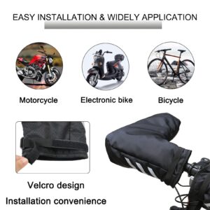 Bike Handlebar Mitts, Waterproof Bicycle Bar Warmer Covers with Fleece Liner,Cold Weather Mountain Gloves Zipper Pocket,Windproof Commuter MTB Motor End Mitts Cycling Gloves, Black, 23.6x8.7x6.3 inch