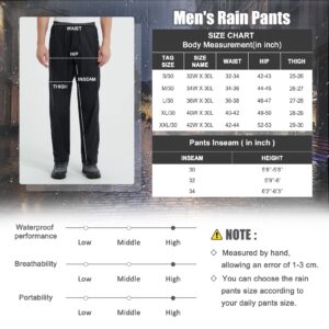 mosingle Men's Rain Pants Lightweight Waterproof Pants Windproof Outdoor Pants for Golf Hiking Fishing Motorcycle Cycling#1088-Black-XL