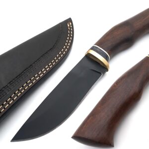 Nooraki HK-367 Premium Handmade High Carbon Steel Hunting Knife with Sheath. 9'’ Fixed Blade with Rosewood Handle. Survival and Bushcraft Knife. EDC Belt Bowie ideal Knife for Camping or everyday use