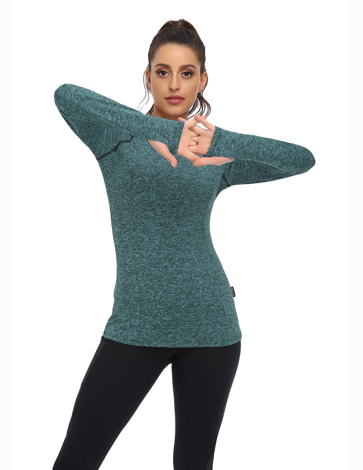 Soneven Thermal Fleece Lined Shirt Women Athletic Shirt Women Compression V Neck Shirts Long Sleeve Yoga Running T Shirt Golf Shirts