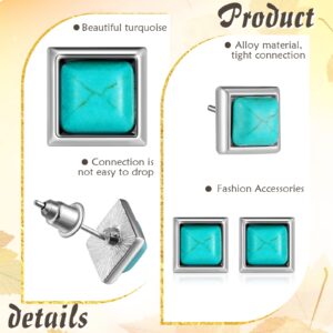 BBTO 6 Pairs Turquoise Stud Earrings Small Geometric Oval Round Flower Earrings Gemstone Cut Shape Square Studs Turquoise Jewelry (Classic Style)