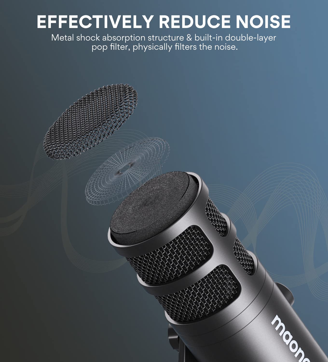 MAONO USB Dynamic Microphone, Podcast Recording Microphone with Gain Knob, Plug & Play, Metal Structure, Voice-Isolating Technology, Cardioid Studio PC Mic for Streaming, Vocal, Home Studio-PD100U