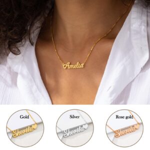 YESTIME Custom Name Necklace Personalized - 18K Gold Plated Customized Name Plate Necklaces Gifts for Women Girlfriend