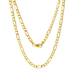 JEWELHEART 14K Real Gold Figaro Chain - 5.1mm Diamond Cut Cuban Link Figaro Necklace For Men - Dainty Yellow Gold Pendant Necklace For Women with Lobster Clasp 18"