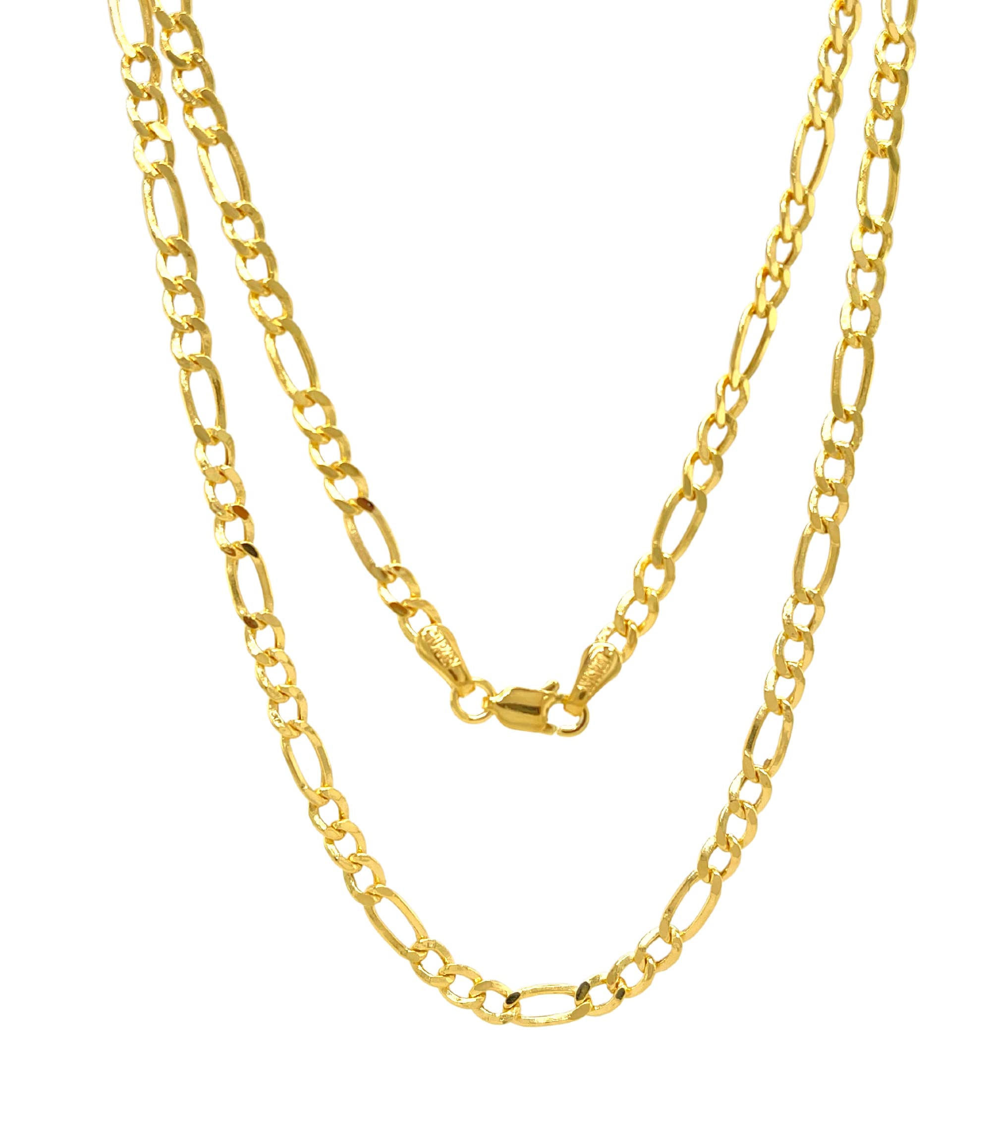 JEWELHEART 14K Real Gold Figaro Chain - 5.1mm Diamond Cut Cuban Link Figaro Necklace For Men - Dainty Yellow Gold Pendant Necklace For Women with Lobster Clasp 18"