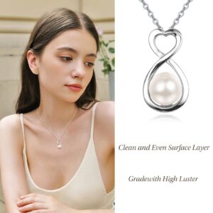 AENEAS Heart Infinity Pearl Necklace Sterling Silver Single Pearl Drop Necklace Pearl Pendant Jewelry Gifts for Women Collar de Perlas Para Mujer