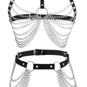 NICEIGHT Punk Leather Body Chains for Women Layered Waist Belly Chain Belt Black Chest Chain Gothic Party Rave Body Jewelry