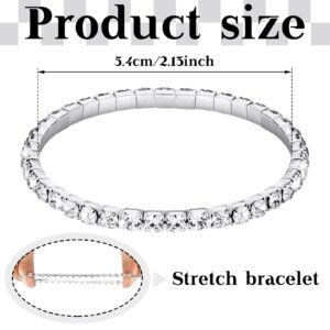 Kajaia 24 Pcs Rhinestone Bracelets for Women Silver Stretch Bracelets Stackable Crystal Tennis Bracelet Set for Jewelry Party Anniversary Bridal Wedding 2.13 Inch