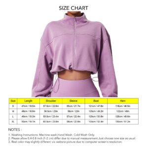 Cocoarm Women Sweat Jacket Cropped Without Hood Sports Long Sleeve Short Cardigan with Zipper Active Wear for Yoga Running(S-Taro )