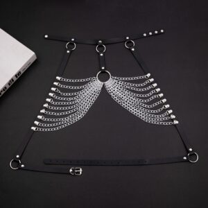 NICEIGHT Punk Leather Body Chains for Women Layered Waist Belly Chain Belt Black Chest Chain Gothic Party Rave Body Jewelry