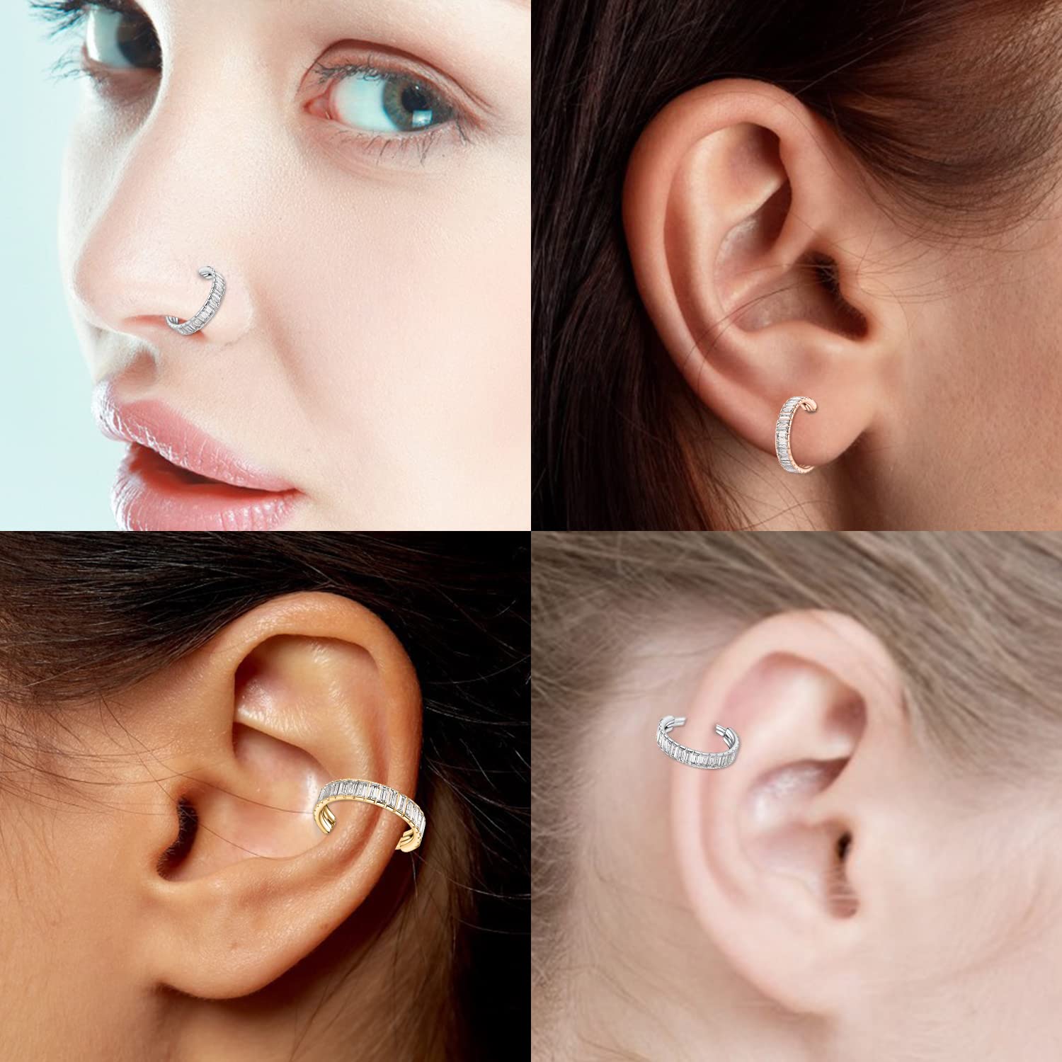 FUNLMO Surgical Steel Hinged Segment Ring CZ Conch Helix Septum Piercing Jewelry Nose Rings Hoops Cartilage Lobe Huggie Earring Small Hoop Earring16G 8mm Gold