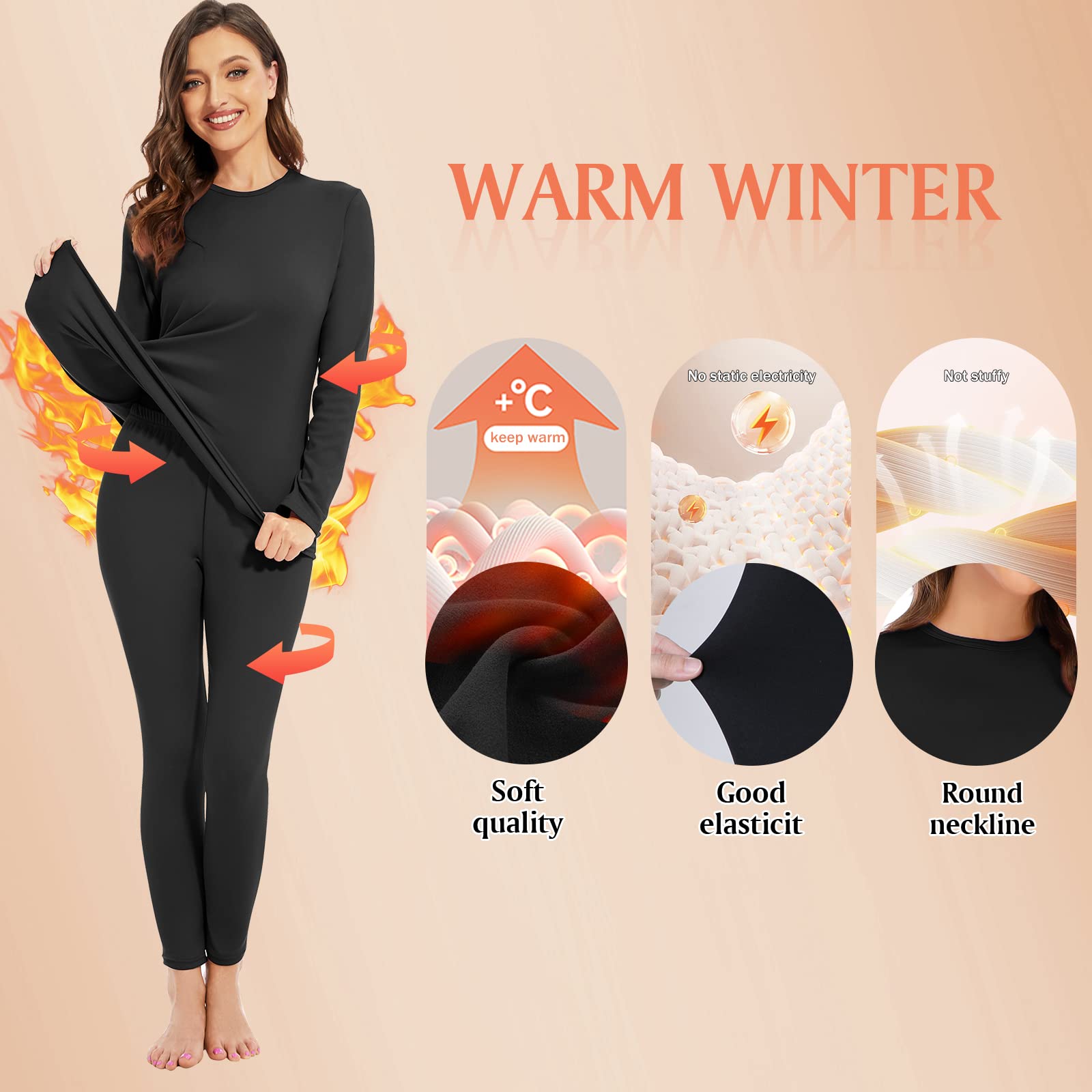 Thermal Underwear for Women Ultra Soft Fleece Lined Base Layer Top Bottom Winter Clothes Pajama Set Long Johns for Women Heavyweight Red Set Large