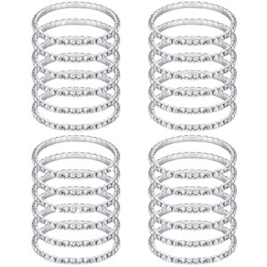 kajaia 24 pcs rhinestone bracelets for women silver stretch bracelets stackable crystal tennis bracelet set for jewelry party anniversary bridal wedding 2.13 inch