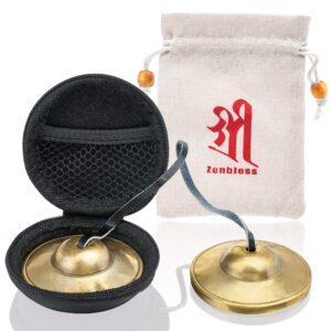 zenbless tibetan tingsha cymbals 2pcs, with storage box and fabric case,meditation brass chime bells for spiritual healing mindfulness, yoga buddhist, relaxation musical instruments