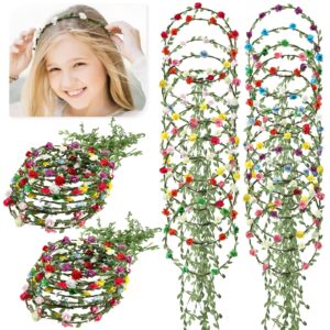 WILLBOND 48 Pcs Lady Girl Flower Crown Women Floral Garland Headbands Fairy Wreath Green Leaves Flower Girl Headpiece for Women Girls Wedding Festival Holiday Party Photography Props