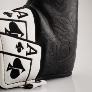 Pins & Aces Royal Flush Head Cover - Premium, Hand-Made Leather Headcover - Ace of Spades & Magnetic Closure, Tour Quality Golf Club Cover - Style and Customize Your Golf Bag Blade (Black)