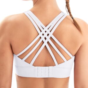 IUGA White Sports Bras for Women High Support Large Bust High Impact Womens Sports Bras Strappy Padded Sports Bra