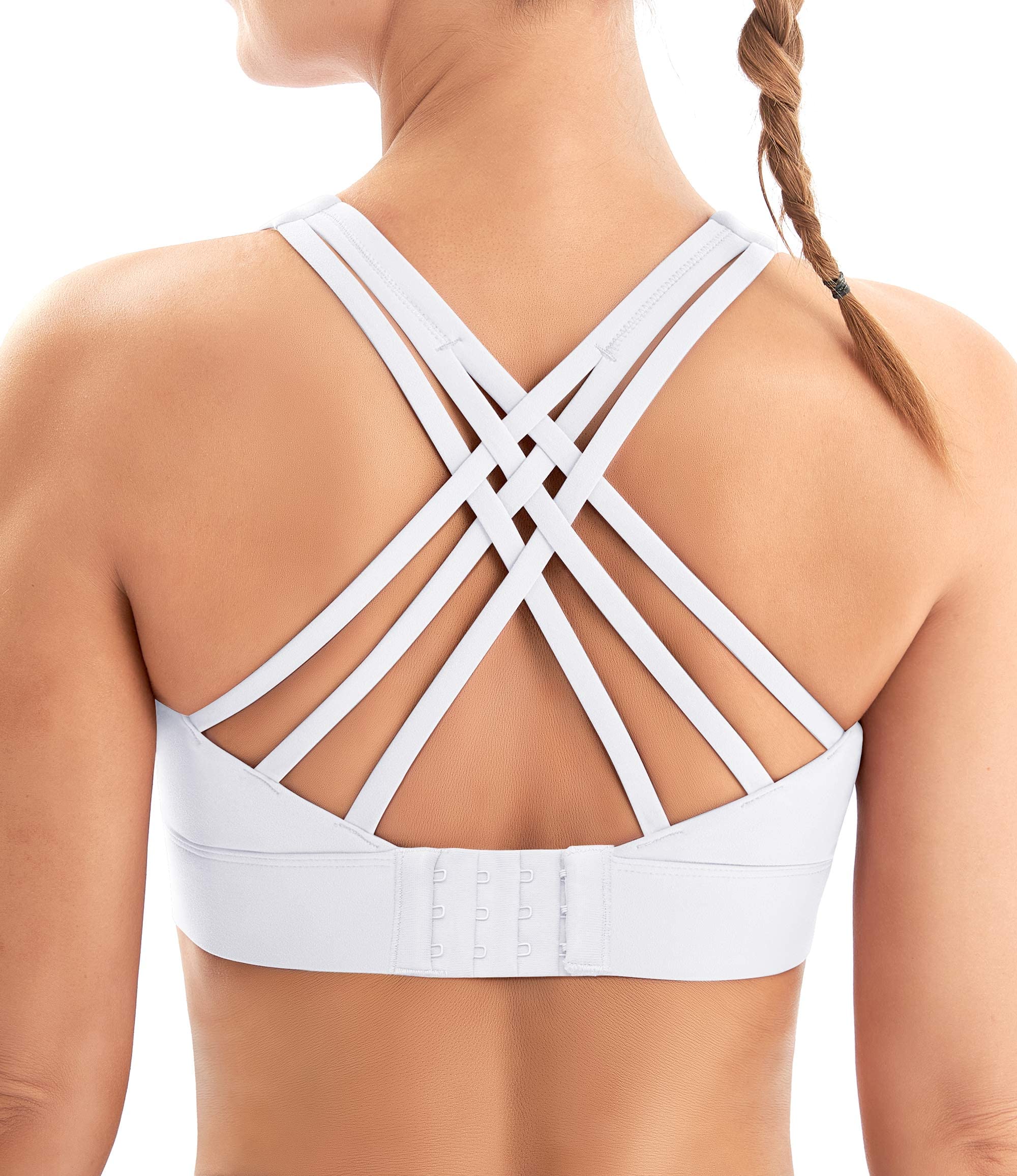 IUGA White Sports Bras for Women High Support Large Bust High Impact Womens Sports Bras Strappy Padded Sports Bra