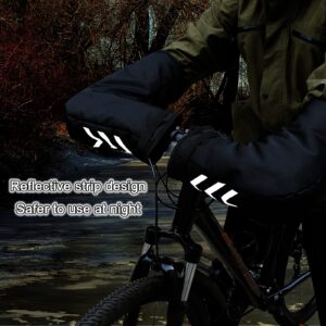 Bike Handlebar Mitts, Waterproof Bicycle Bar Warmer Covers with Fleece Liner,Cold Weather Mountain Gloves Zipper Pocket,Windproof Commuter MTB Motor End Mitts Cycling Gloves, Black, 23.6x8.7x6.3 inch