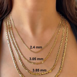 JEWELHEART 14K Real Gold Flat Mariner Chain - 3.85mm Diamond Cut Anchor Link Chain Necklace For Men - Dainty Yellow Gold Pendant Necklace For Women with Lobster Clasp 20"