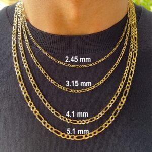 JEWELHEART 14K Real Gold Figaro Chain - 5.1mm Diamond Cut Cuban Link Figaro Necklace For Men - Dainty Yellow Gold Pendant Necklace For Women with Lobster Clasp 18"