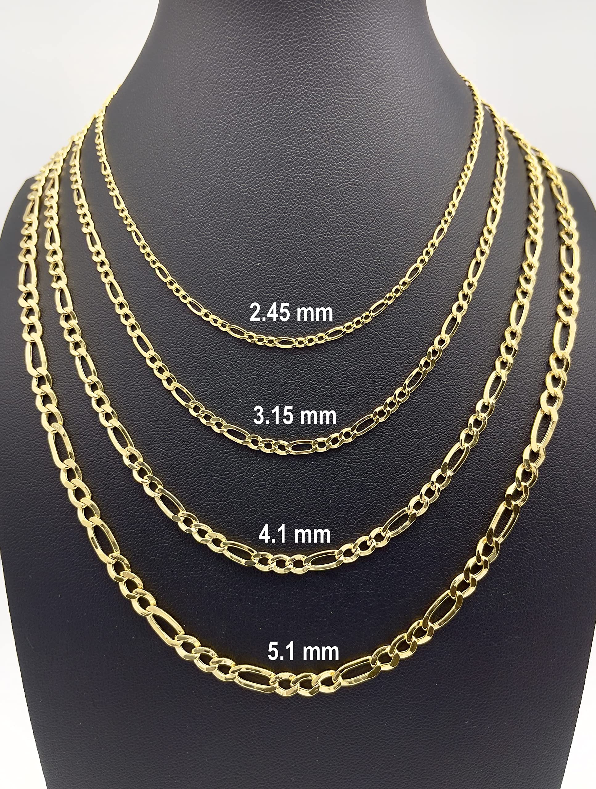 JEWELHEART 14K Real Gold Figaro Chain - 5.1mm Diamond Cut Cuban Link Figaro Necklace For Men - Dainty Yellow Gold Pendant Necklace For Women with Lobster Clasp 18"