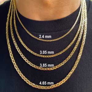 JEWELHEART 14K Real Gold Flat Mariner Chain - 3.85mm Diamond Cut Anchor Link Chain Necklace For Men - Dainty Yellow Gold Pendant Necklace For Women with Lobster Clasp 20"