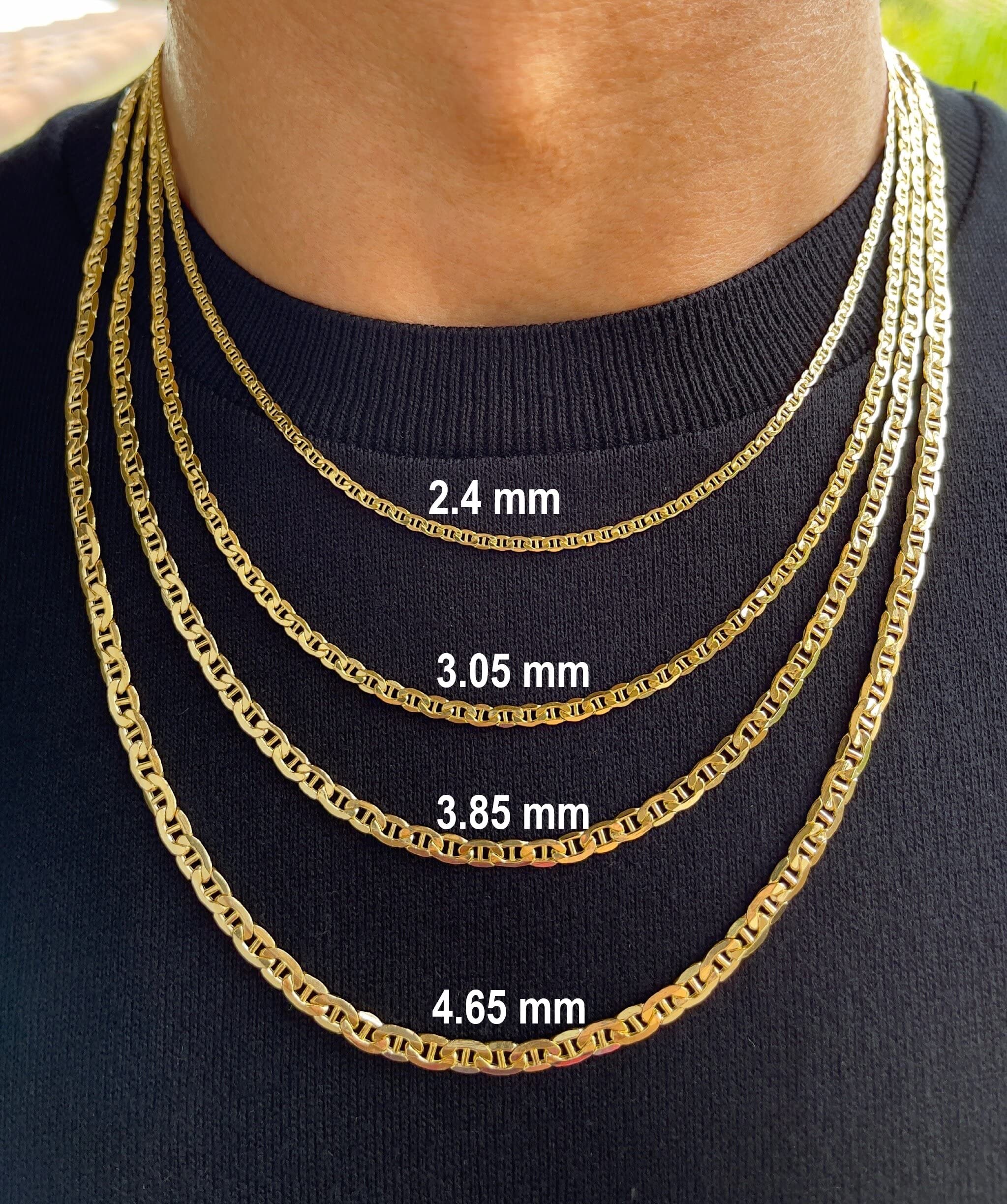 JEWELHEART 14K Real Gold Flat Mariner Chain - 3.85mm Diamond Cut Anchor Link Chain Necklace For Men - Dainty Yellow Gold Pendant Necklace For Women with Lobster Clasp 20"