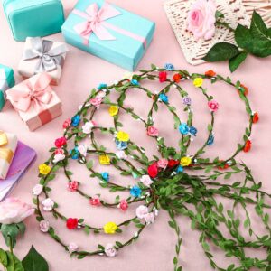 WILLBOND 48 Pcs Lady Girl Flower Crown Women Floral Garland Headbands Fairy Wreath Green Leaves Flower Girl Headpiece for Women Girls Wedding Festival Holiday Party Photography Props