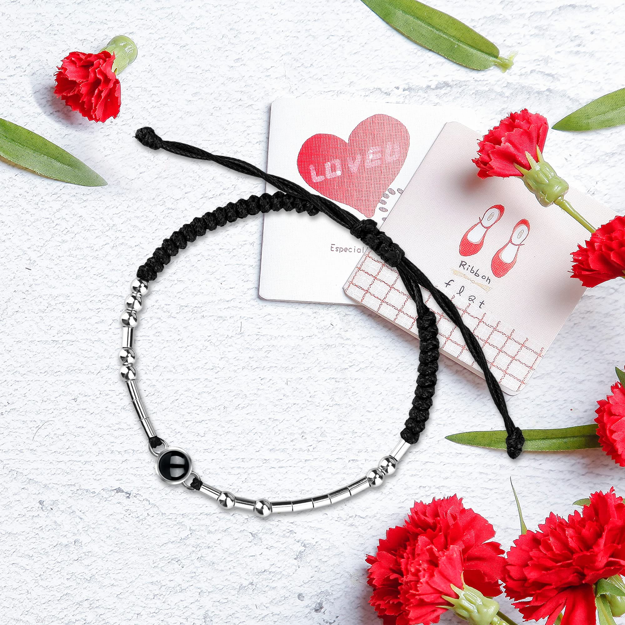 Personalized Photo Bracelets with Picture Inside, Custom Morse Code Picture Bracelets I Love You 100 Languages Projection Adjustable Circle Friendship Bracelet for Women Men Friends Sister Couples