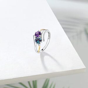 Gem Stone King 1.08 Ct Purple Amethyst Purplish Created Alexandrite 925 Silver and 10K Yellow Gold Ring (Size 9)