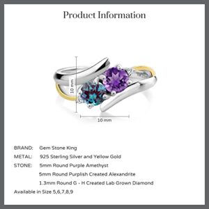 Gem Stone King 1.08 Ct Purple Amethyst Purplish Created Alexandrite 925 Silver and 10K Yellow Gold Ring (Size 9)