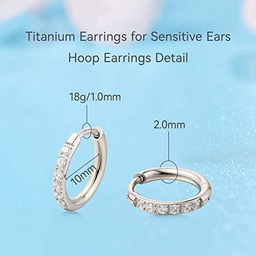 Limerencia Hypoallergenic Pure Titanium Pairs Small Huggie Hoop Earrings, Lightweight Cartilage Hoops Small Cubic Zirconia Cuff Earrings Mini Piercing Jewelry for Women (10mm, White CZ)