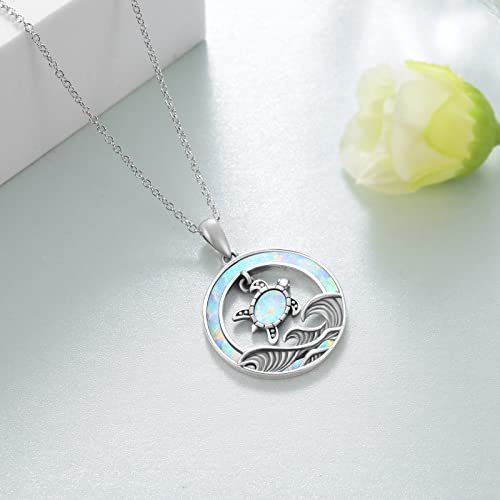 SVODEA Opal Turtle Necklace for Women 925 Sterling Silver Ocean Wave and Cute Sea Turtle Pendant Heart Necklaces Birthday Holiday Beach Jewelry for Women (Style-1)