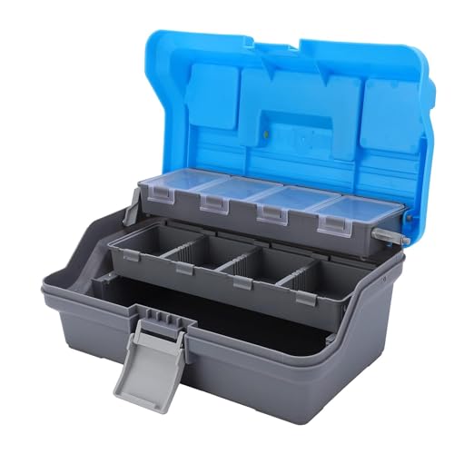 HERCHR 3 Layers Tackle Box Fishing Tray Tackle Box Premium Large Tackle Storage Portable Tackle Organizer Fishing Lure Box Fishing Boxes Compact Tackle Box Plastic Tool Box, Blue/Gray