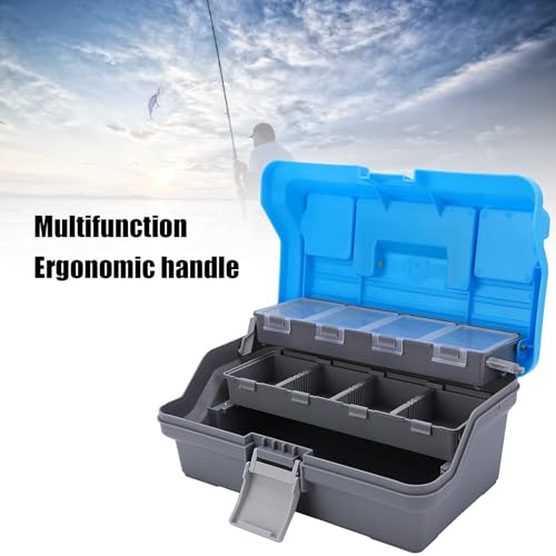 HERCHR 3 Layers Tackle Box Fishing Tray Tackle Box Premium Large Tackle Storage Portable Tackle Organizer Fishing Lure Box Fishing Boxes Compact Tackle Box Plastic Tool Box, Blue/Gray