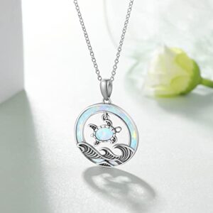 SVODEA Opal Turtle Necklace for Women 925 Sterling Silver Ocean Wave and Cute Sea Turtle Pendant Heart Necklaces Birthday Holiday Beach Jewelry for Women (Style-1)