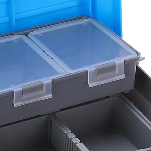 HERCHR 3 Layers Tackle Box Fishing Tray Tackle Box Premium Large Tackle Storage Portable Tackle Organizer Fishing Lure Box Fishing Boxes Compact Tackle Box Plastic Tool Box, Blue/Gray