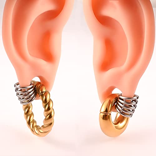 Atomhole 2PCS Ear Gauges Hypoallergenic 10 Rings Lobe Cuff Plugs 316 Stainless Steel 00G Ear Tunnels Stretcher Earring Body Piercing Jewelry (For Lobe in 19mm (3/4") or Larger, Silver)