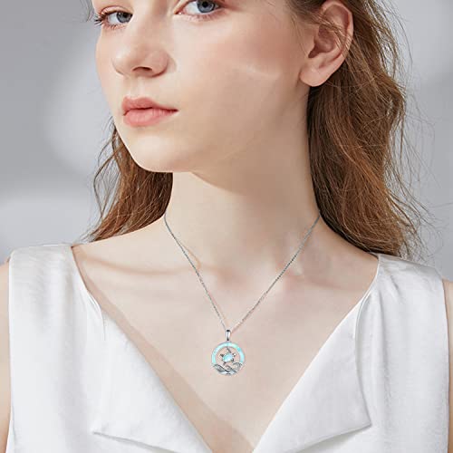 SVODEA Opal Turtle Necklace for Women 925 Sterling Silver Ocean Wave and Cute Sea Turtle Pendant Heart Necklaces Birthday Holiday Beach Jewelry for Women (Style-1)