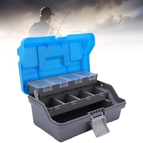 HERCHR 3 Layers Tackle Box Fishing Tray Tackle Box Premium Large Tackle Storage Portable Tackle Organizer Fishing Lure Box Fishing Boxes Compact Tackle Box Plastic Tool Box, Blue/Gray