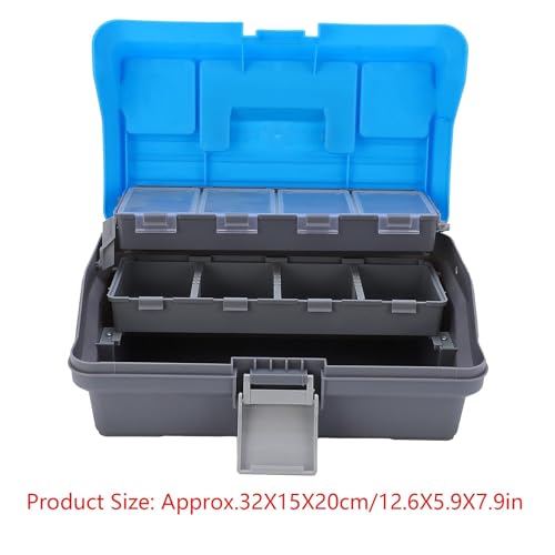 HERCHR 3 Layers Tackle Box Fishing Tray Tackle Box Premium Large Tackle Storage Portable Tackle Organizer Fishing Lure Box Fishing Boxes Compact Tackle Box Plastic Tool Box, Blue/Gray