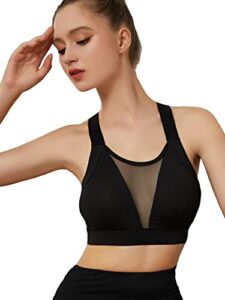 milumia women contrast mesh crisscross back sports bra padded yoga workout bras crop tank tops black medium