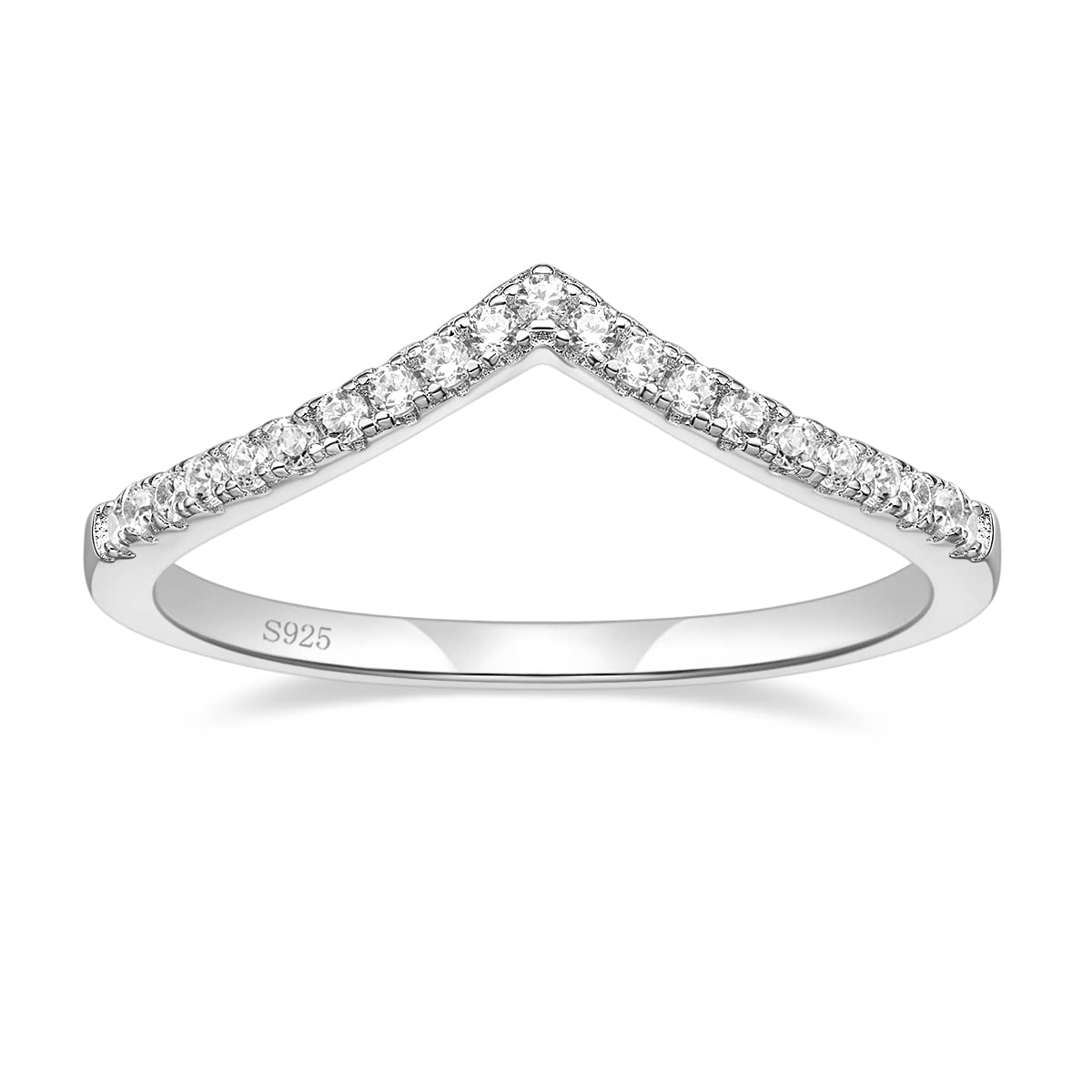 Arvaleff 925 Sterling Silver Rings for Women Wedding Band V Shaped Cubic Zirconia Engagement Eternity Ring Thin Stackable Comfort Fit Size 6.5