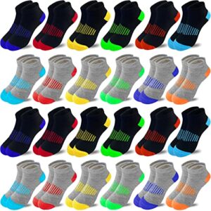 Tsmollyu Boy Socks 24 Pairs Half Cushioned Low Cut Socks Ankle Athletic Cotton Socks For Little Big Kids Age 3-10(7-10 Years)